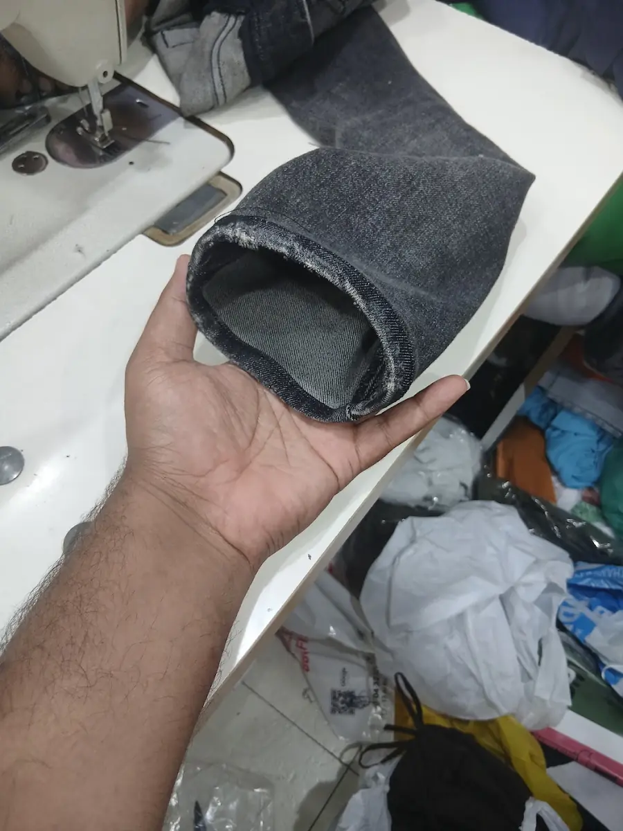 Jeans with a fresh hem on the counter