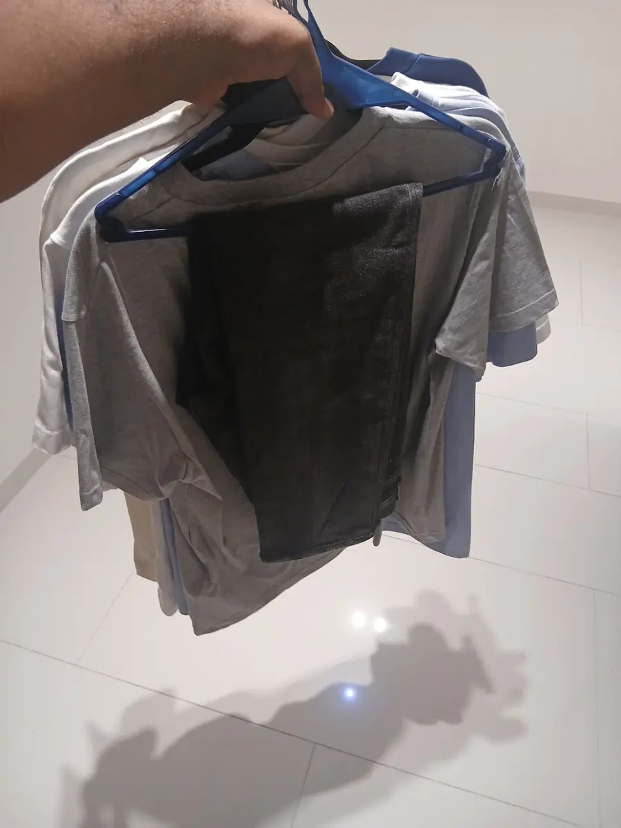 Finished shirts hanging ready for collection